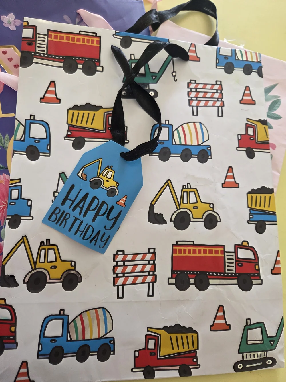 4 Gift Bags-Mom, Floral, Trucks, Dinosaur Assorted Sizes